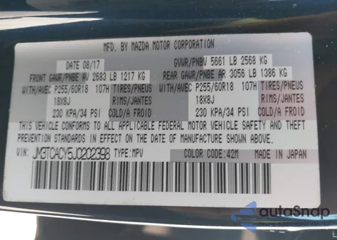 2018 Mazda Cx-9 Touring z USA, uszkodzony, nr VIN JM3TCACY5J0202398